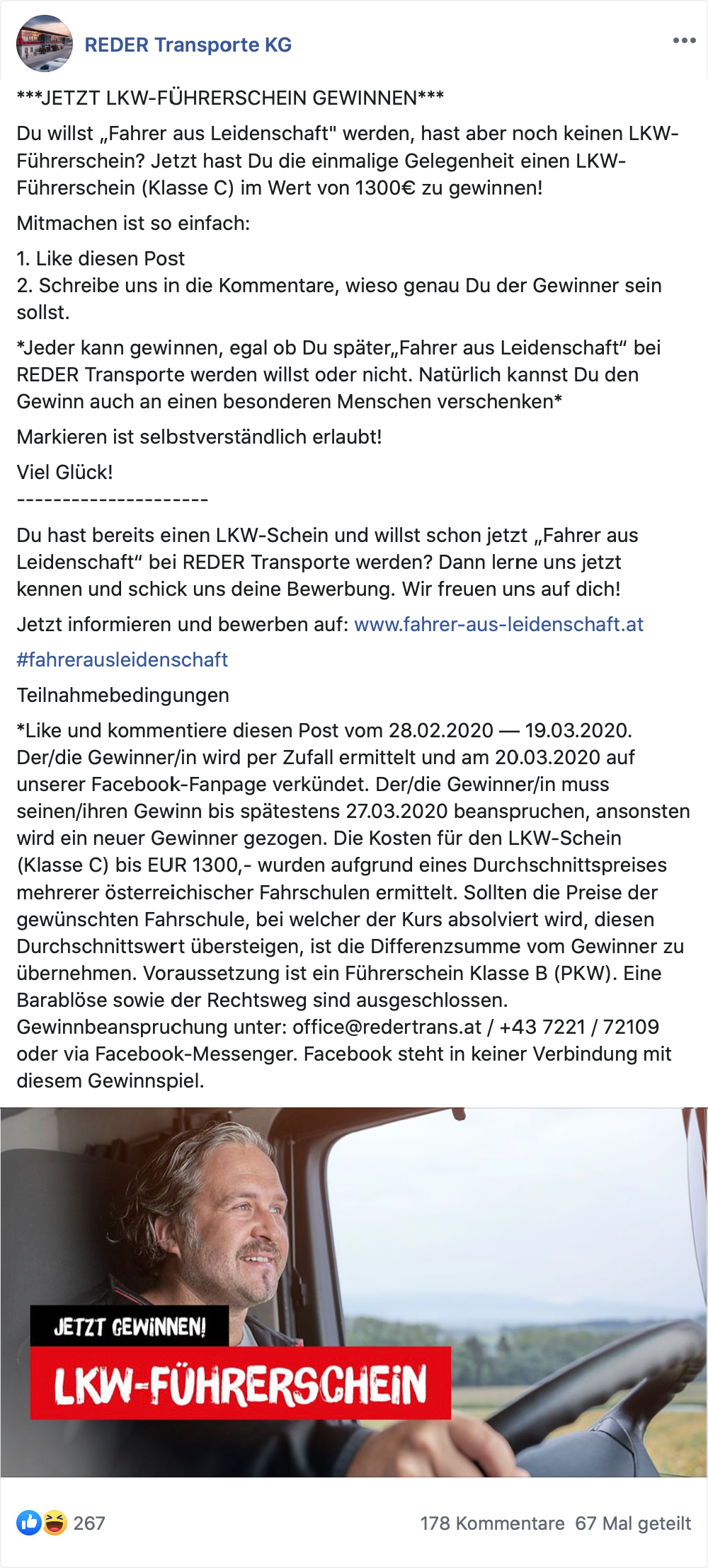 Social Media Kampagne für Reder Transporte
