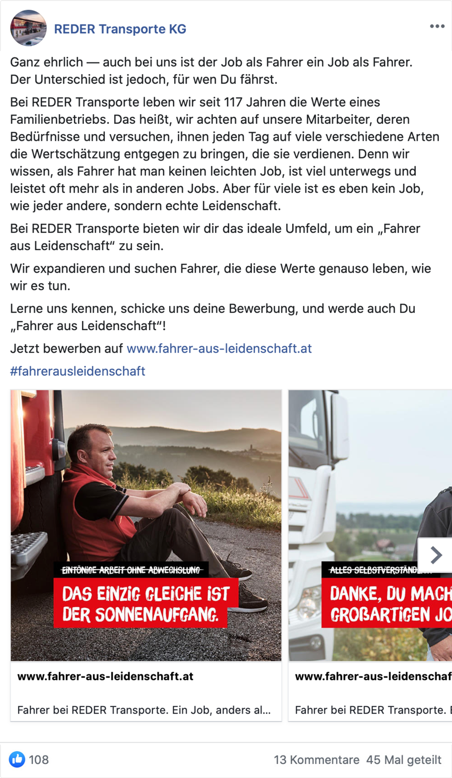 reder transporte social media 4 moremedia werbeagentur linz